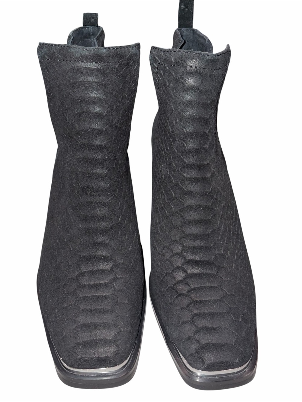 NEW Jeffrey Campbell Black Textured Snake Print Square Toe Split Shaft Bootie 6 - Picture 3 of 11
